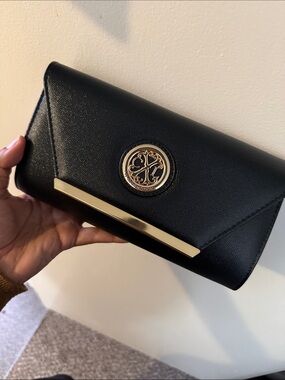 Christian LaCroix Black Envelope Clutch with Gold Accent